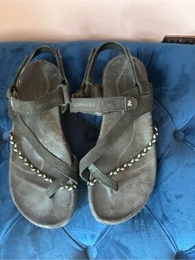 Merrell Women’s Siena Black Suede Braided Strap Sandals